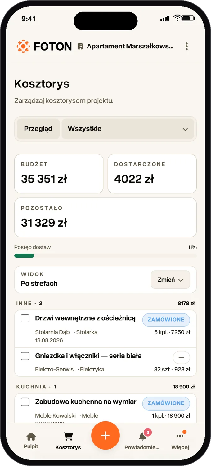 Kosztorys projektu w aplikacji FOTON